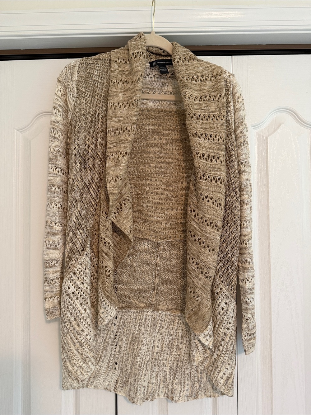 INC International Concepts Cream Open-Front Knit Cardigan